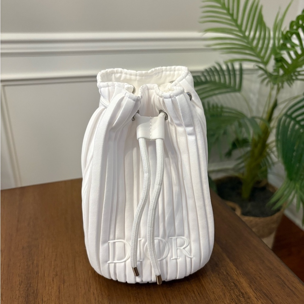 Dior White Pleated Drawstring Pouch